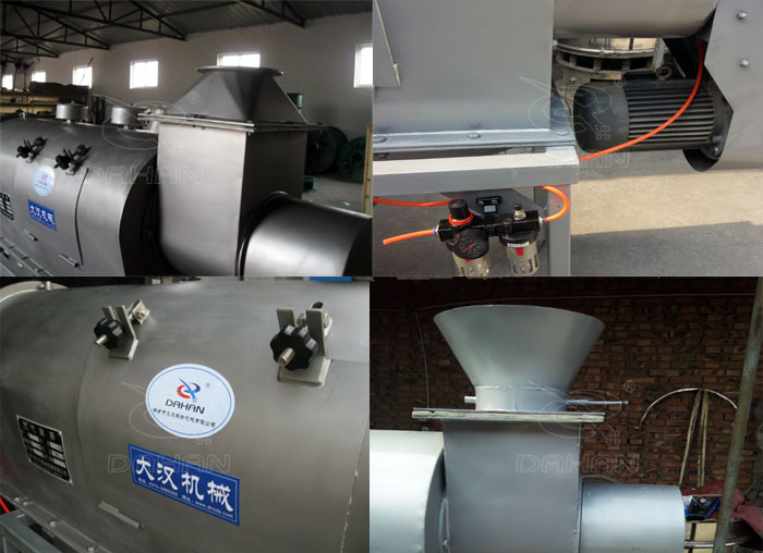 氣旋篩：電機，進料口，氣壓裝置等特寫圖片