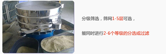 分級篩選，可篩1至5層篩網(wǎng)，能同時進行2至6個等級的分選或過濾